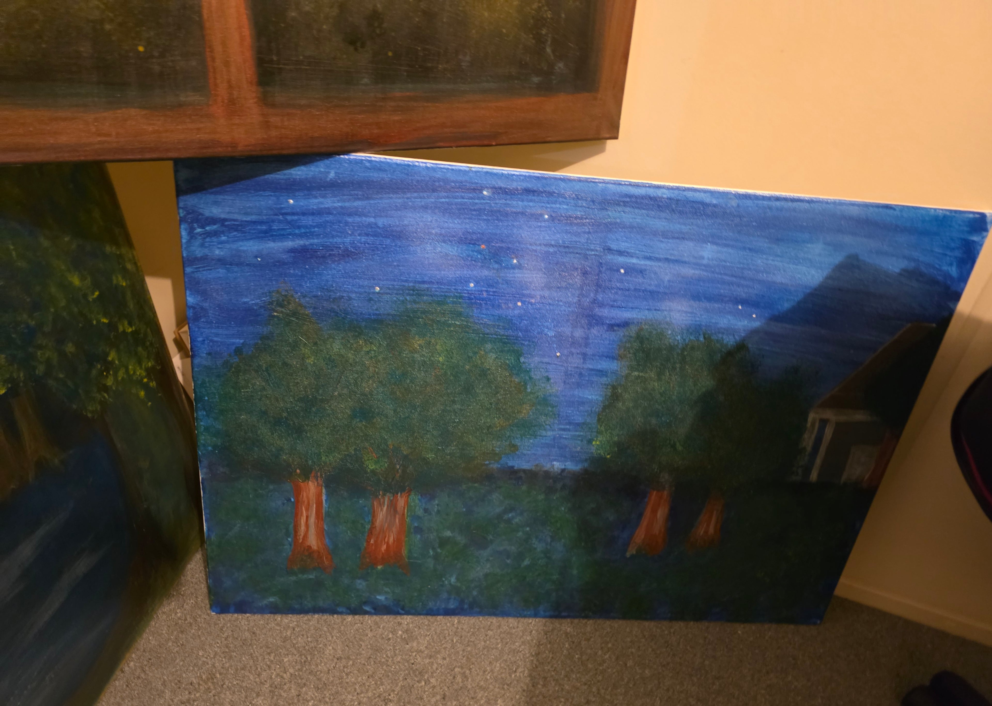 2 x canvas original paintings by nikkycole08 titles secret forest and nights sky