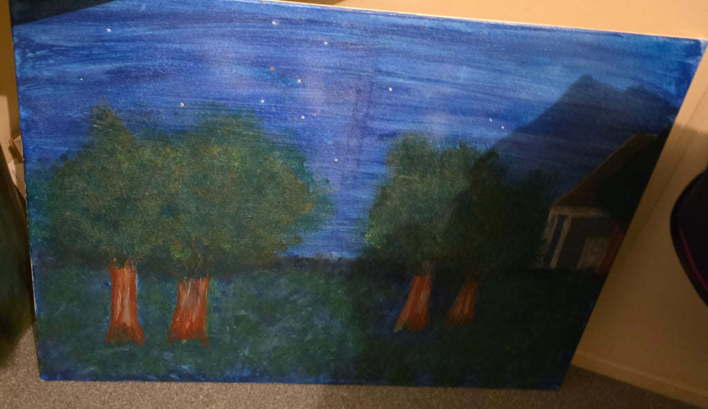 2 x canvas original paintings by nikkycole08 titles secret forest and nights sky