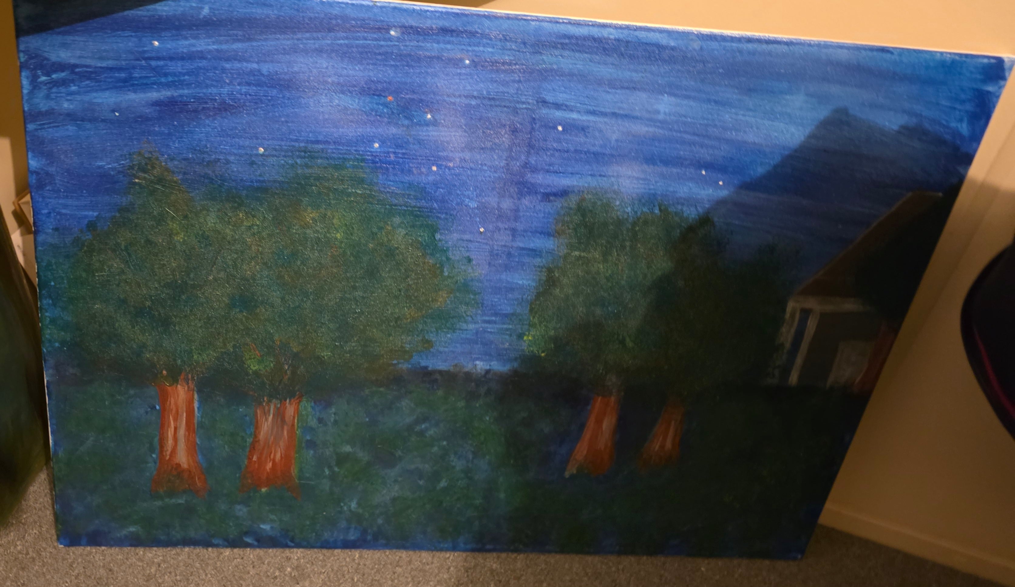 2 x canvas original paintings by nikkycole08 titles secret forest and nights sky
