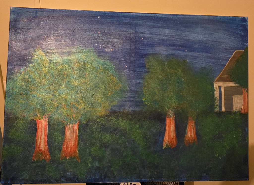 2 x canvas original paintings by nikkycole08 titles secret forest and nights sky