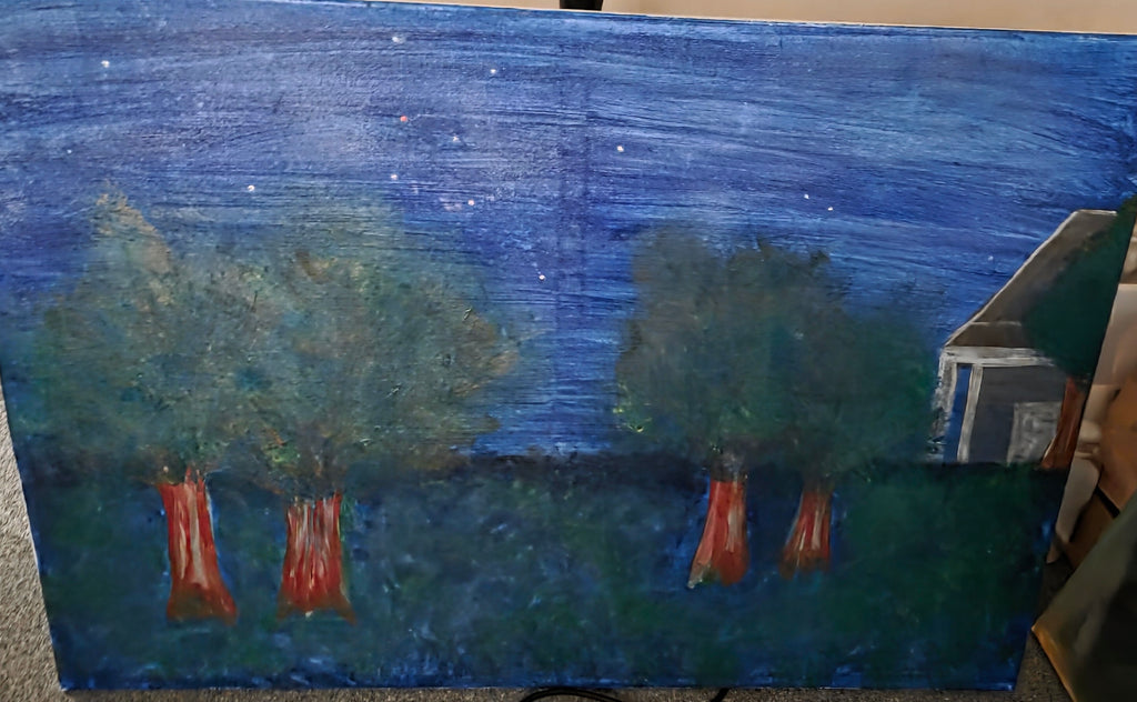 2 x canvas original paintings by nikkycole08 titles secret forest and nights sky